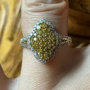 Natural Yellow Diamond Sterling Silver Ring Size 6